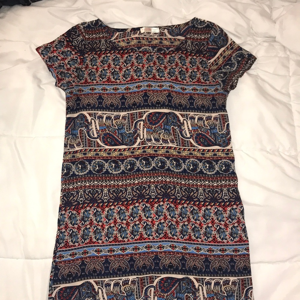 Vibrantly Patterned Blended Silk Shift Dress